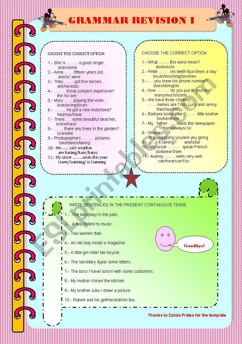 GRAMMAR REVISION I worksheet