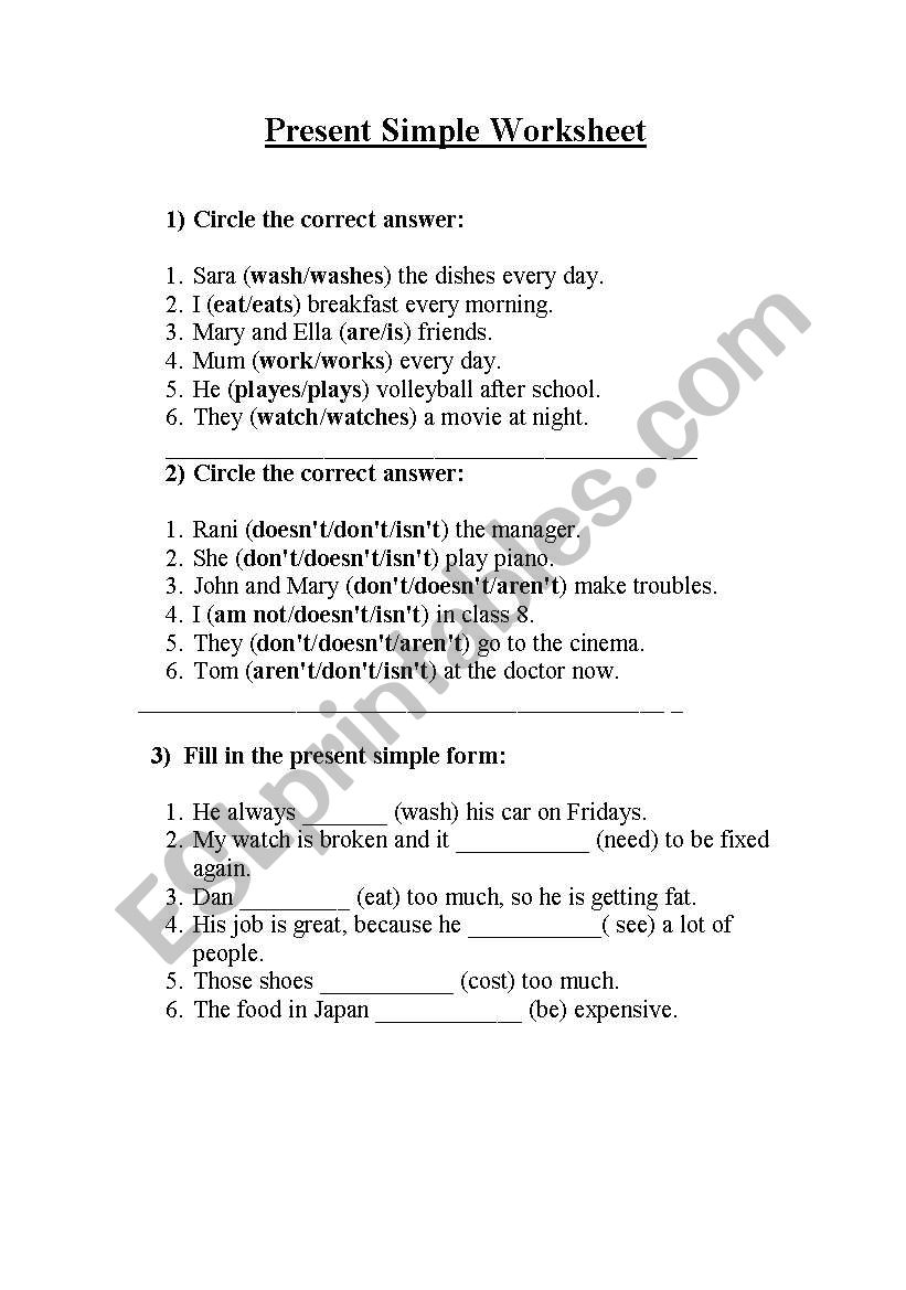 Present Simple worksheet