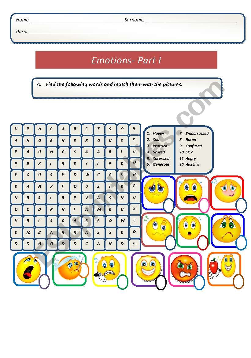 Emotions - Part I worksheet