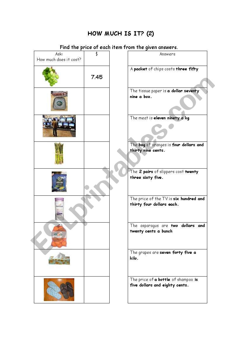 How Much Is It ?(2) worksheet