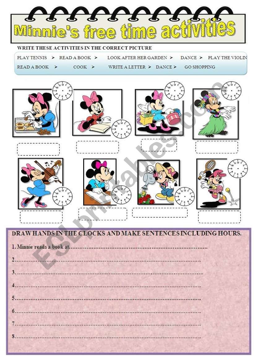 MINNIES FREE TIME ACTIVITIES worksheet