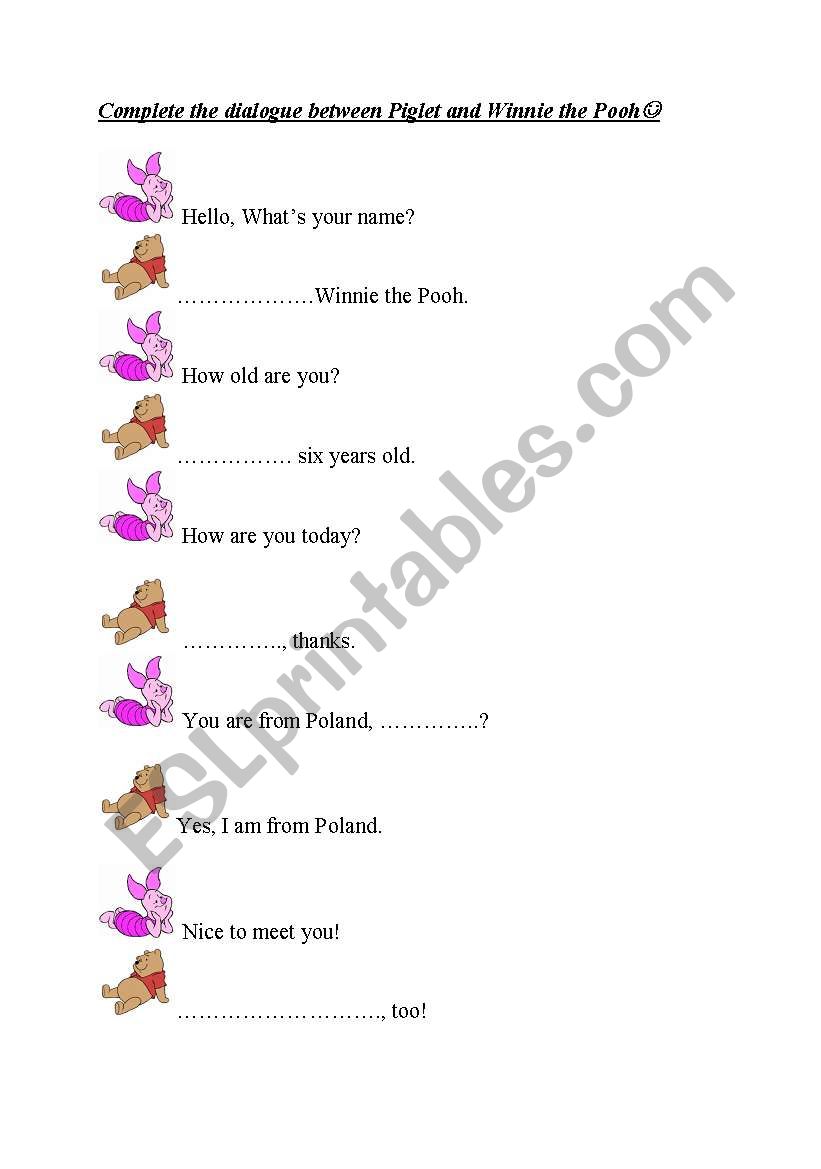 Winnie the Pooh ad a piglet:) worksheet