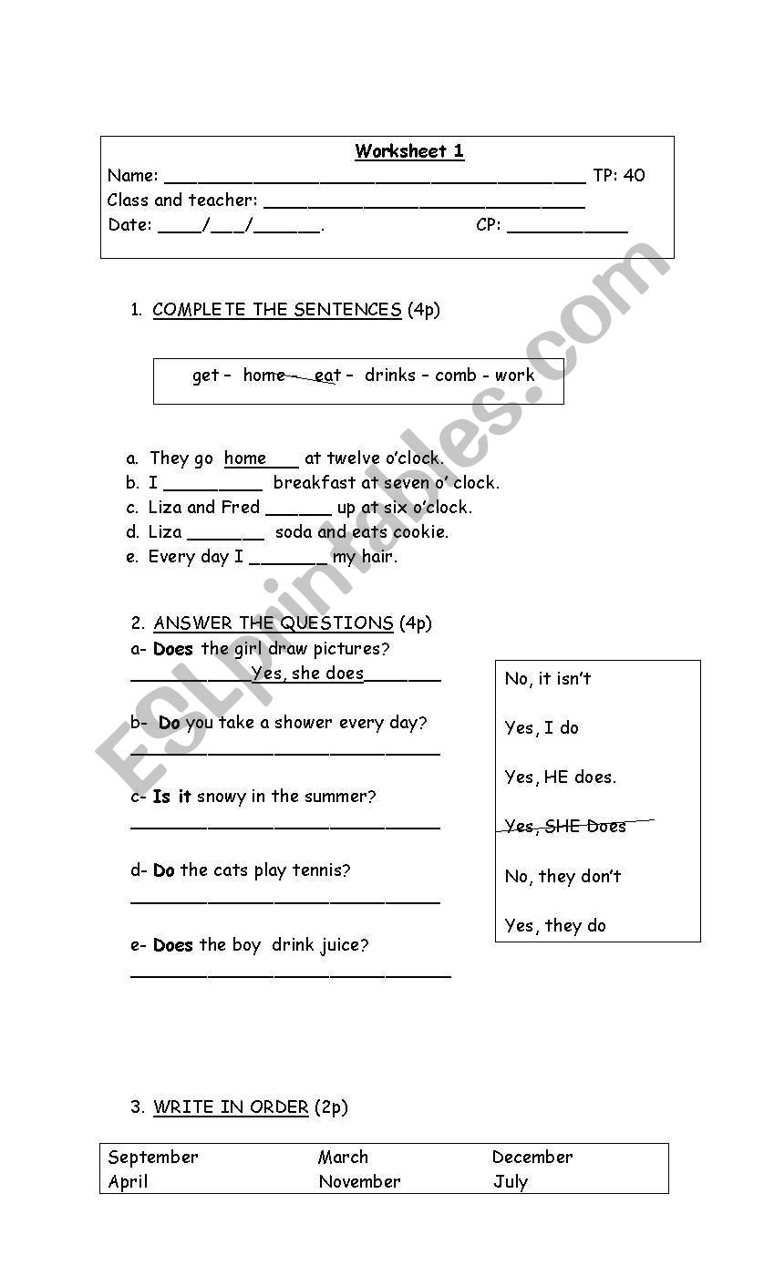 Simple Grammar worksheet