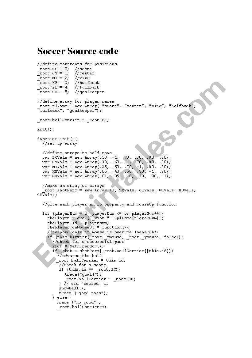 soccer game demo code worksheet