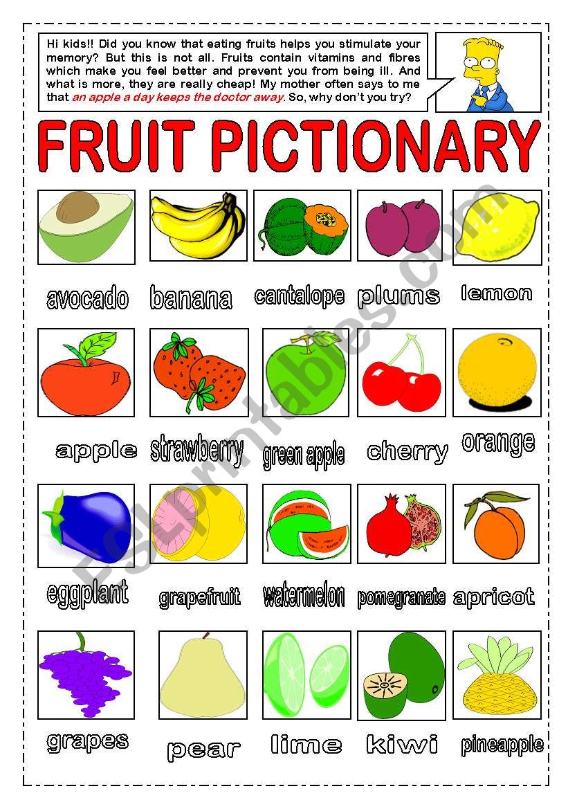 FRUITS PICTIONARY worksheet