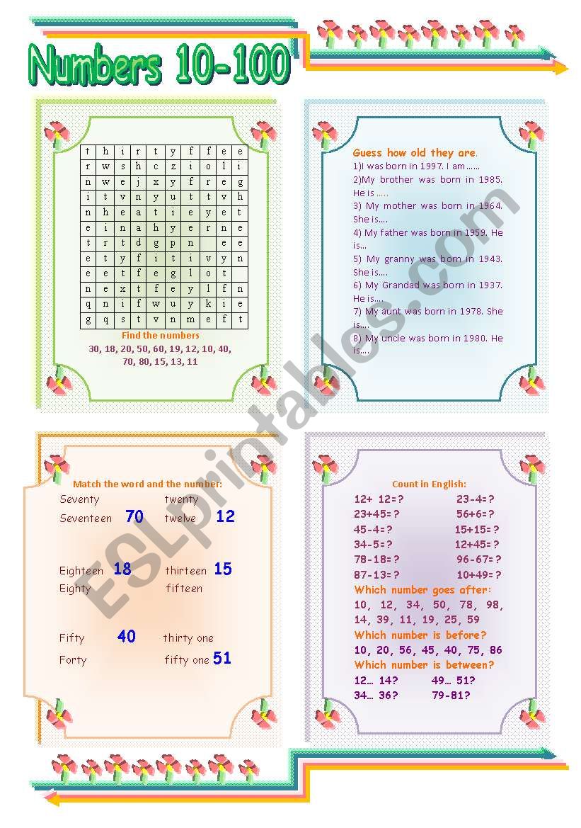 Numbers worksheet