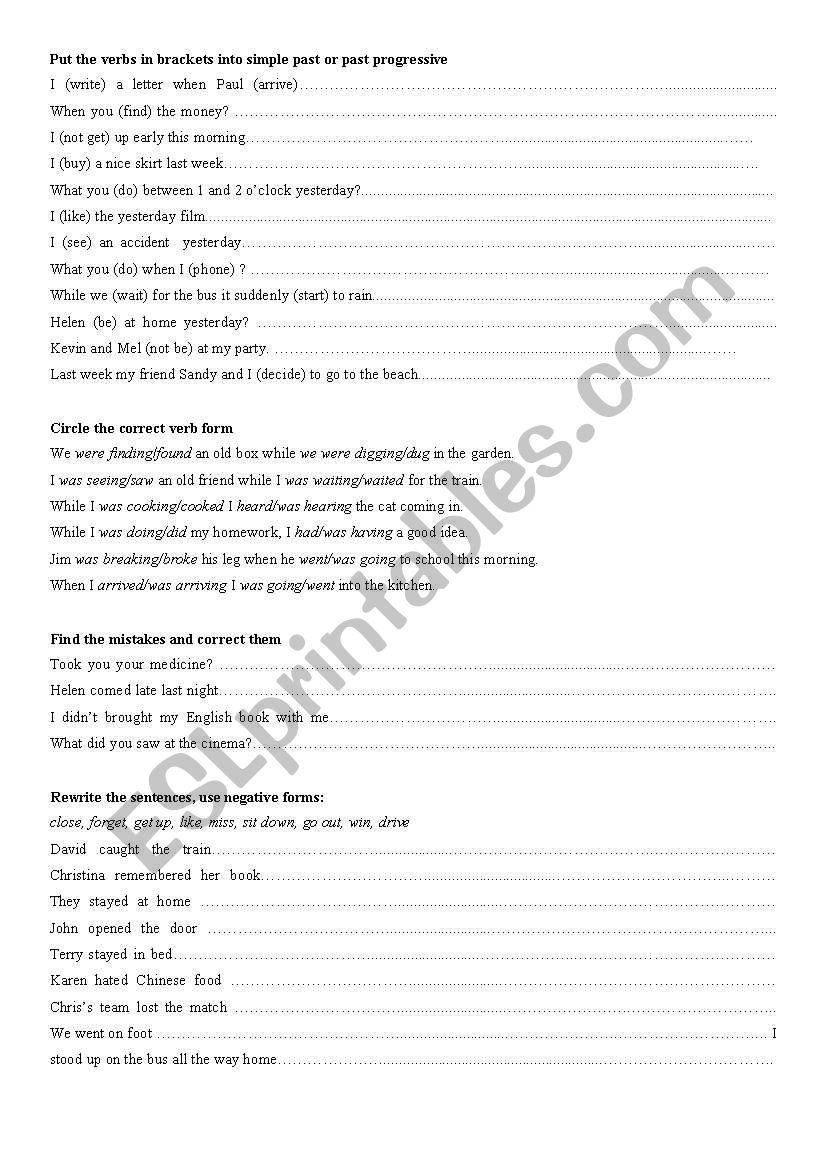 past simple and progressive worksheet