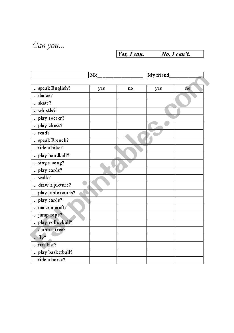 Can you...? worksheet