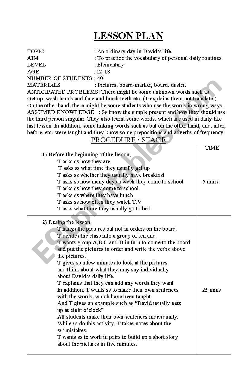 daily activity worksheet