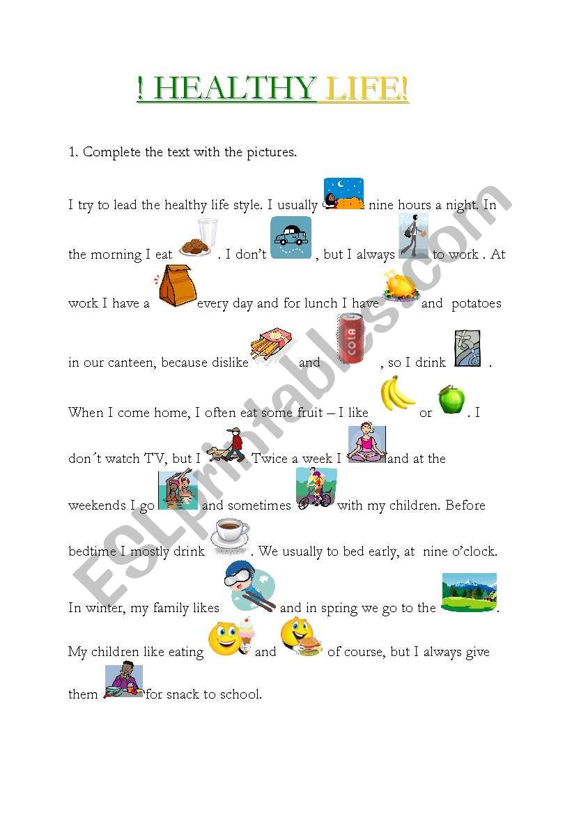 Healthy life (1/2) worksheet