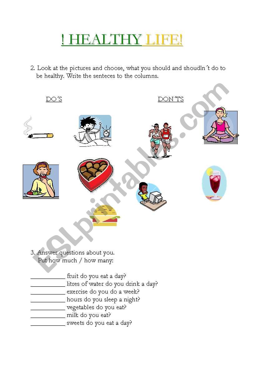 Healthy life (2/2) worksheet