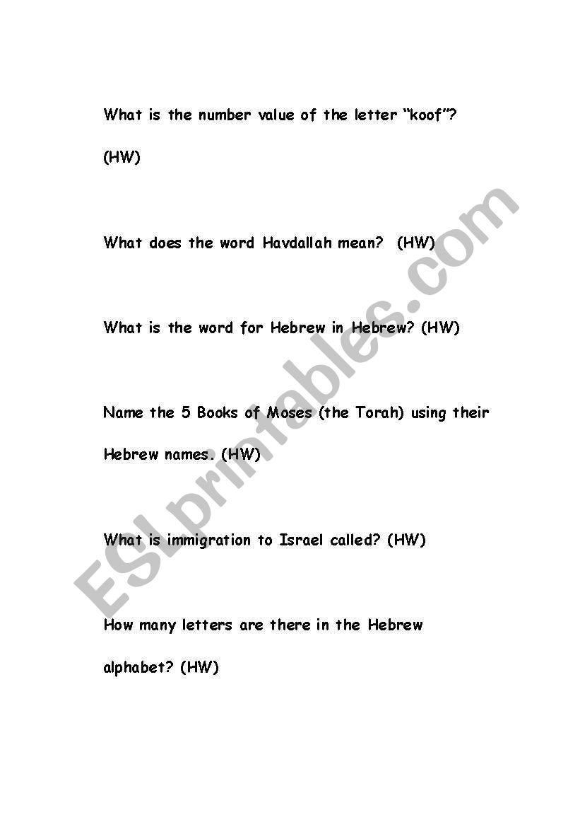 Israeli Trivia worksheet