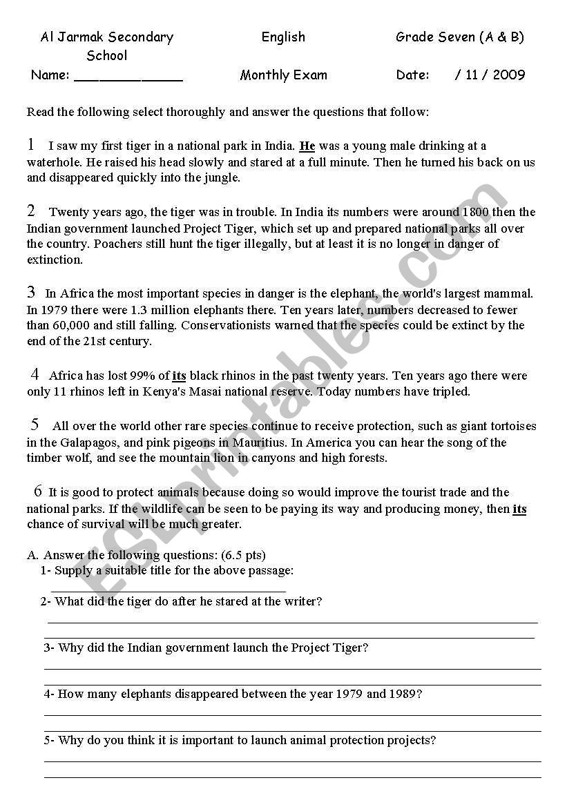 Endangered animals worksheet