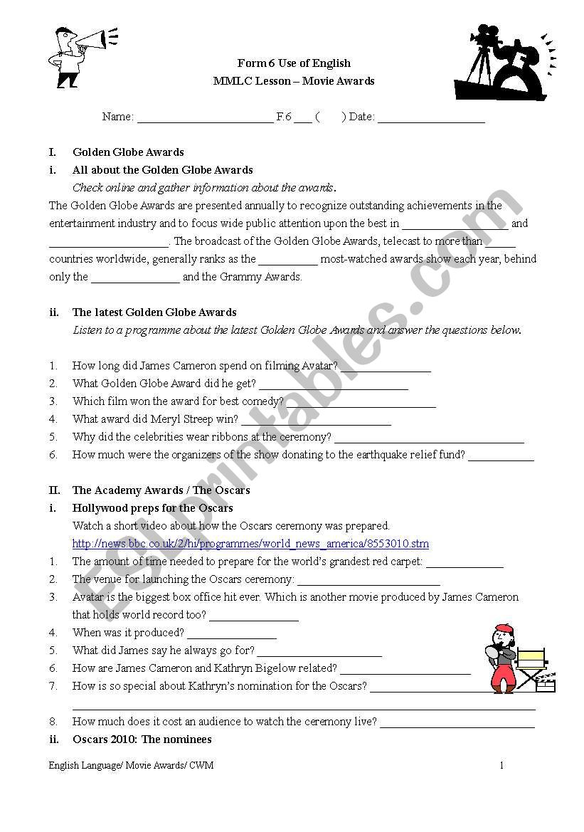 Movie Awards worksheet