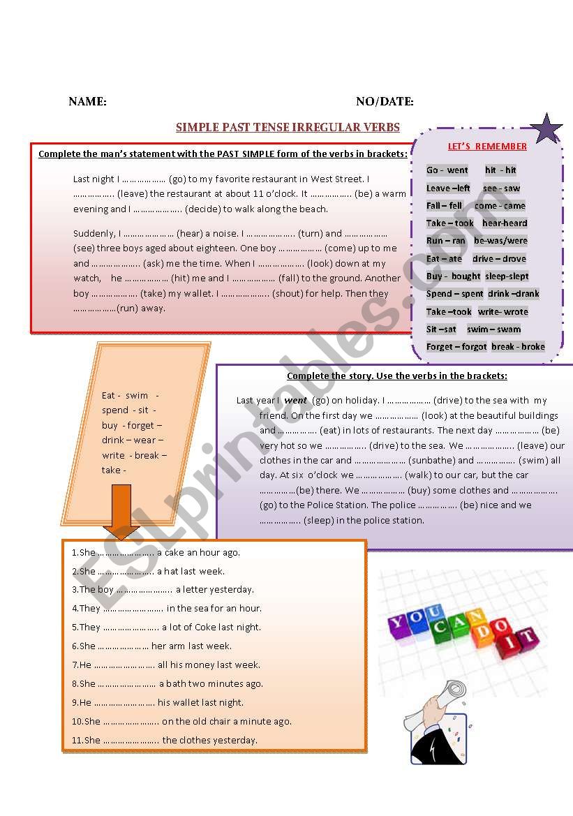 past simple irregular verbs worksheet