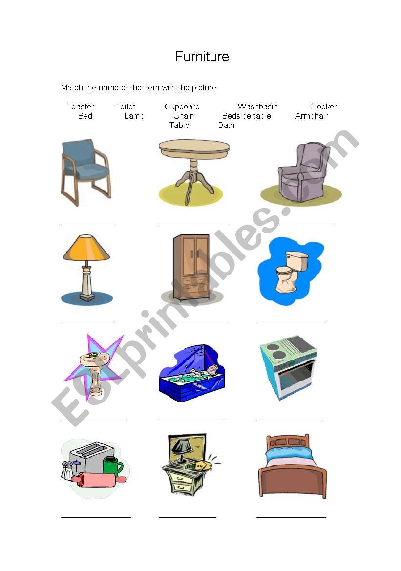 Furniture worksheet