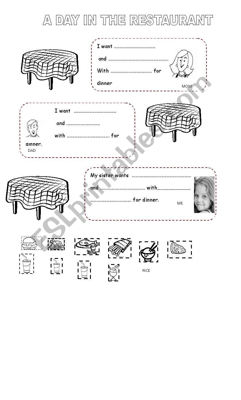 A DAY IN THE RESTAURANT worksheet