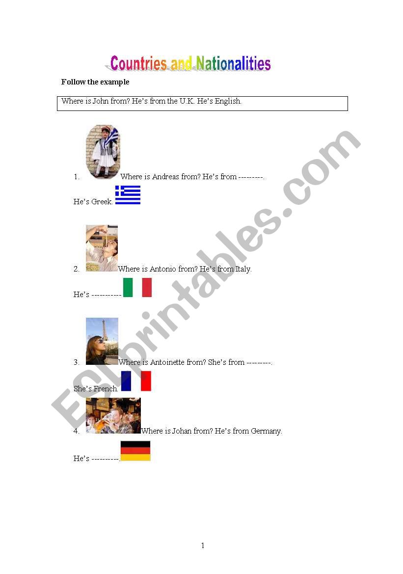 countries and nationalities worksheet