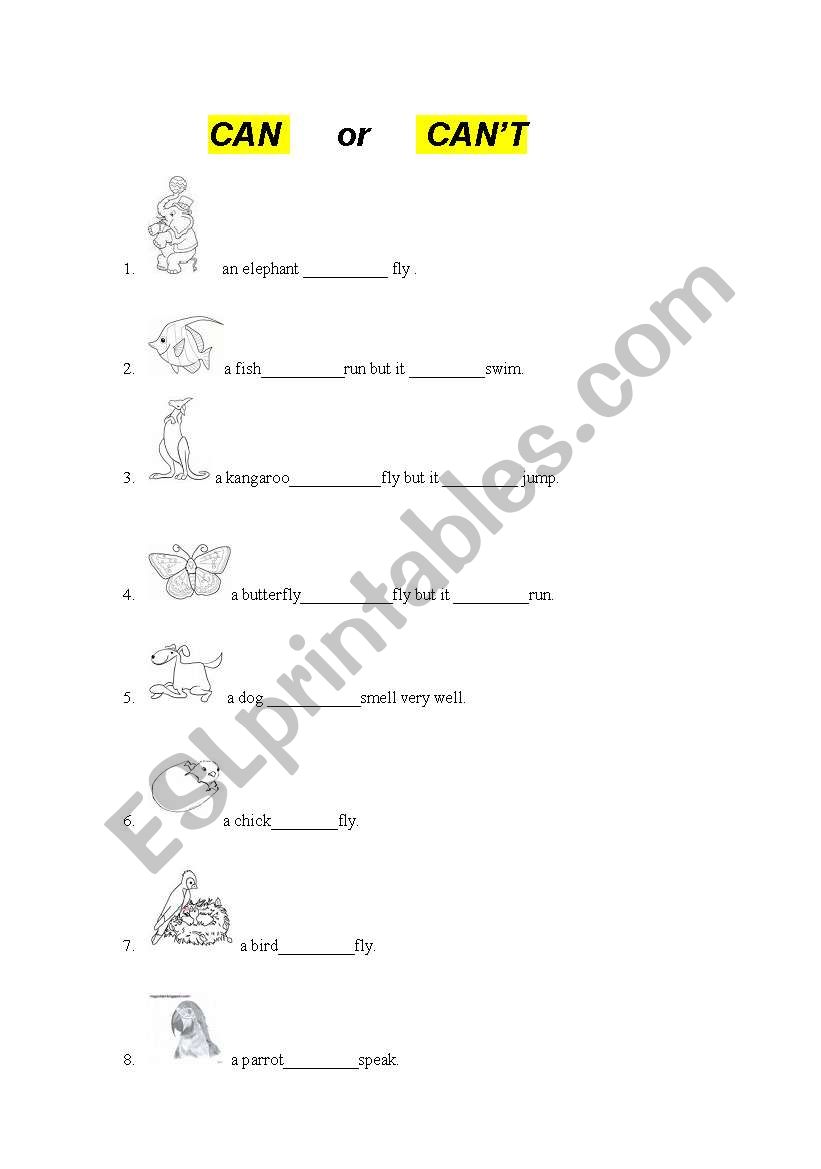 can or can not worksheet