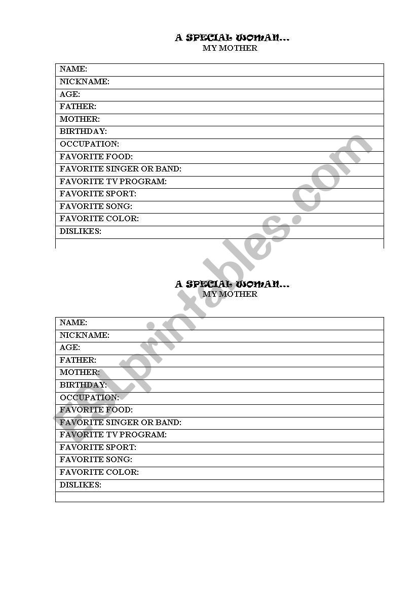 a special woman worksheet