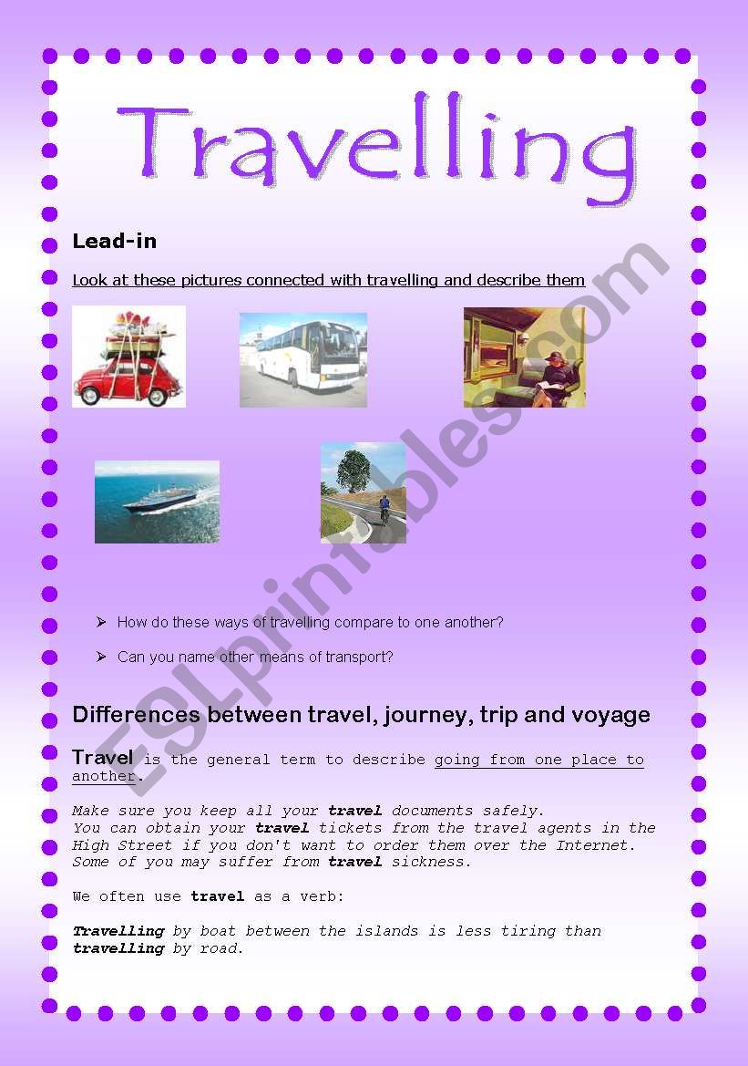 Travelling worksheet