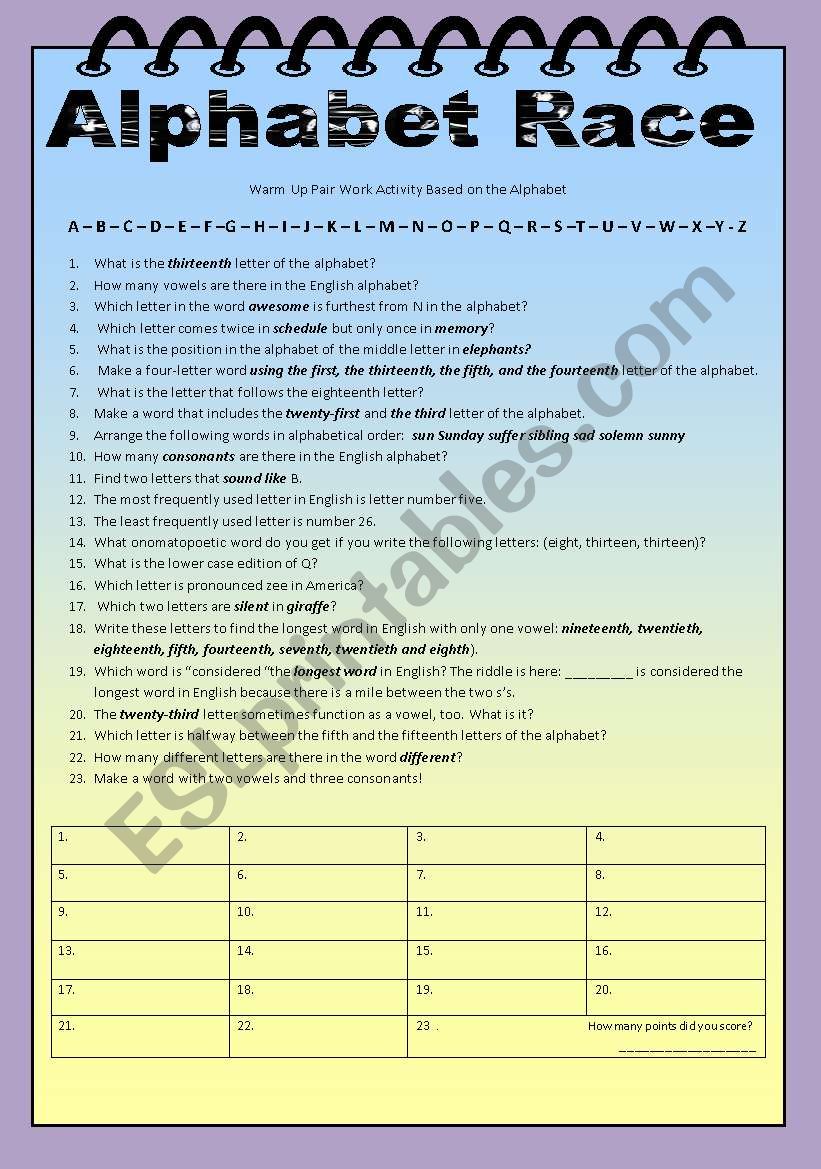 Alphabet Race (Instructions on page 2)