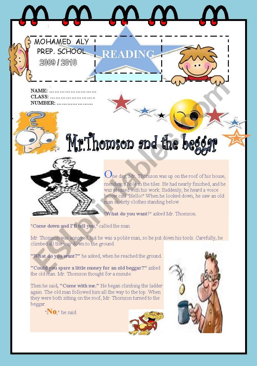 Reading comprehension about Mr Thomson and the beggar