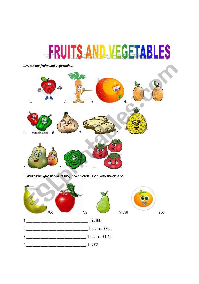 Fruits and vegetables worksheet