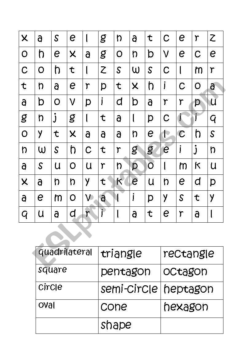 2D shape wordsearch worksheet