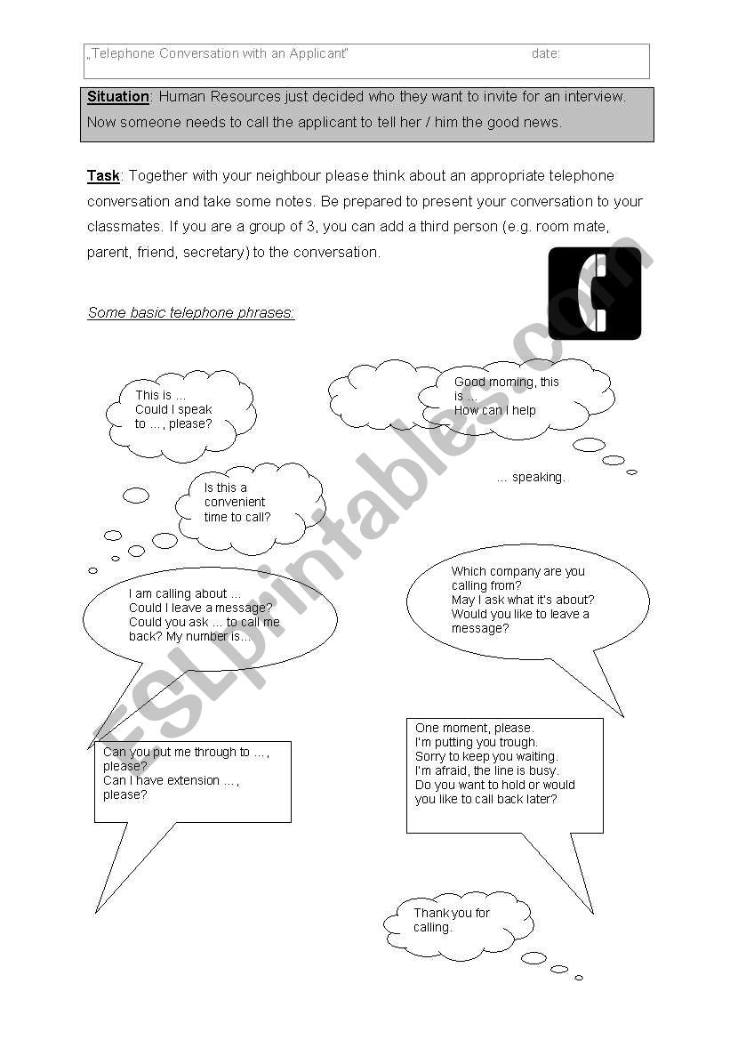 Telephone conversation with an applicant