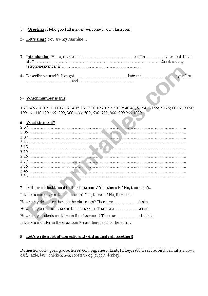 open classes for kids  worksheet