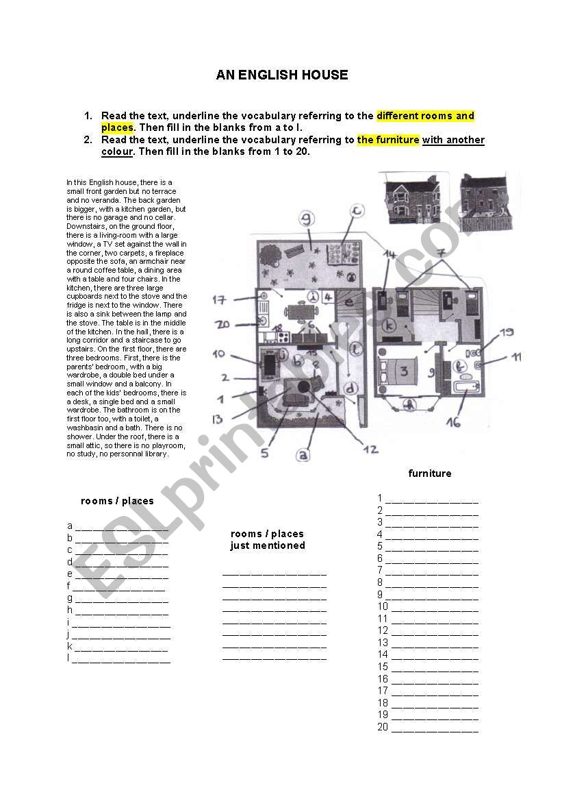 AN TYPICAL ENGLISH HOUSE worksheet