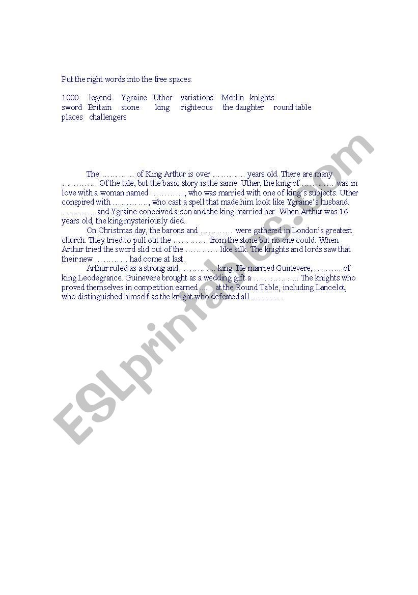 History of Camelot  worksheet
