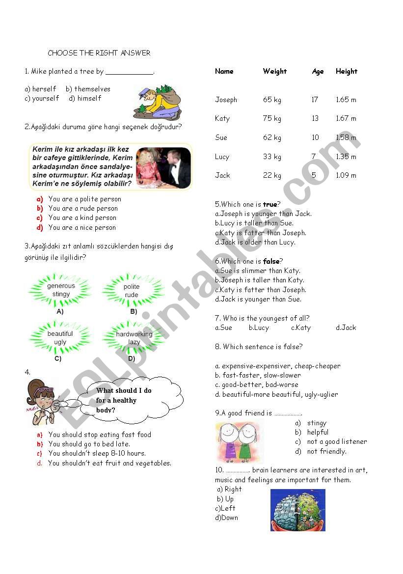 ELEMENTARY QUIZ worksheet