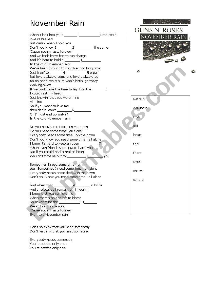 Song - November rain worksheet