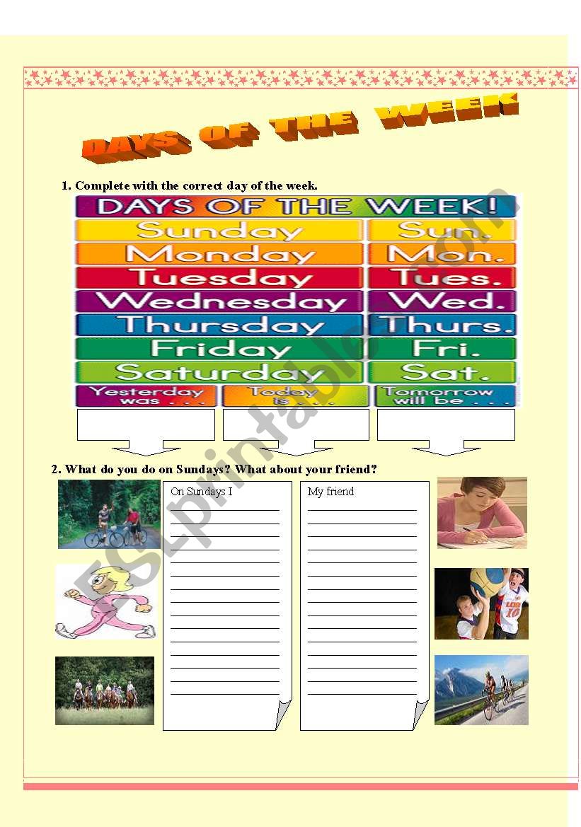 Days and activities worksheet
