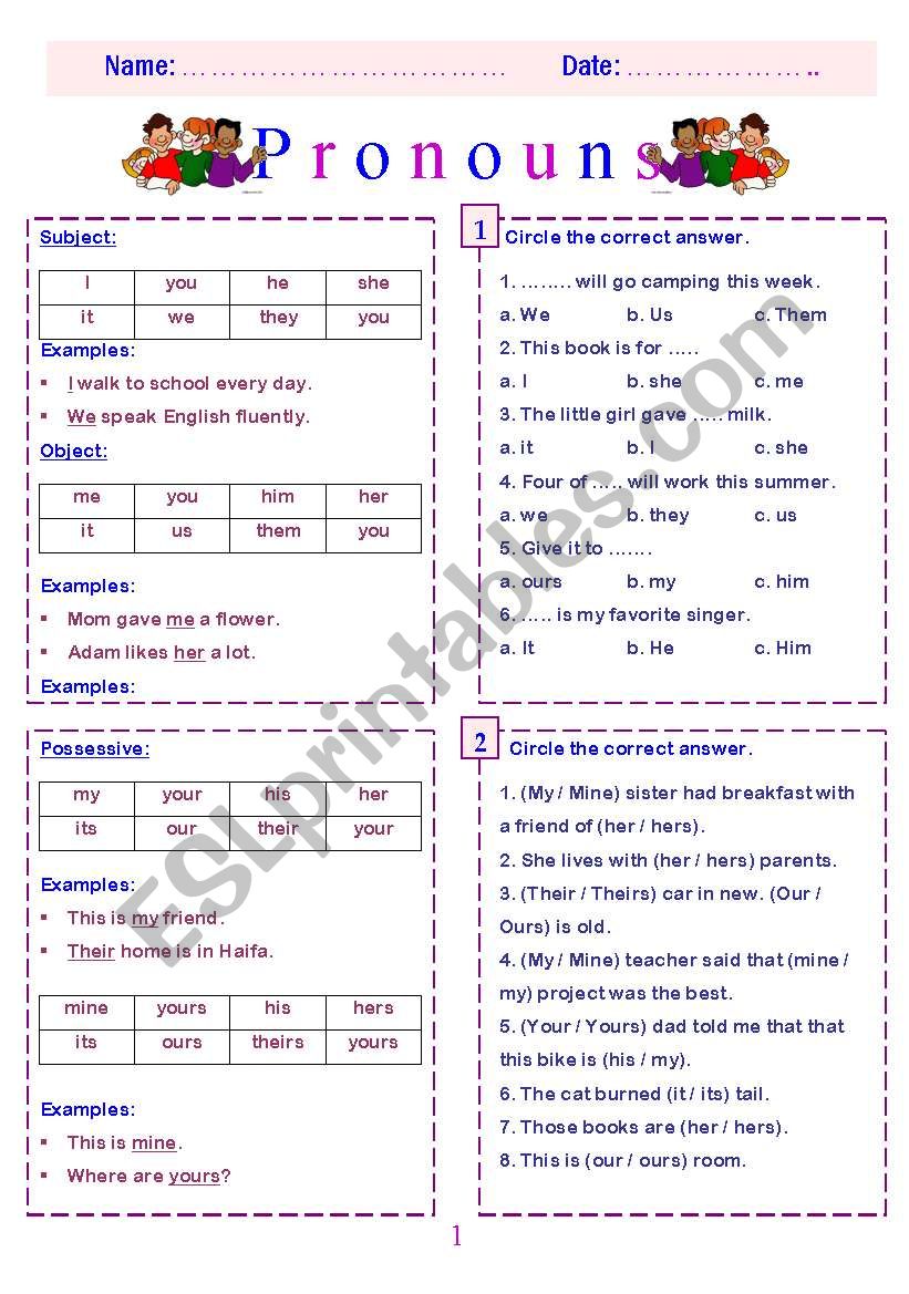 pronouns worksheet