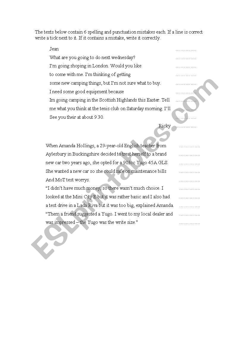 Mistakes worksheet