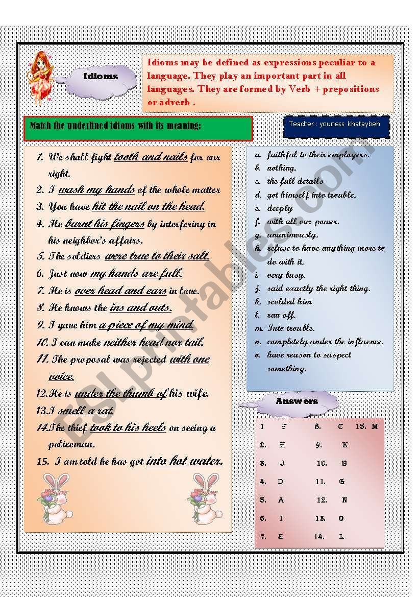 idioms 2 worksheet