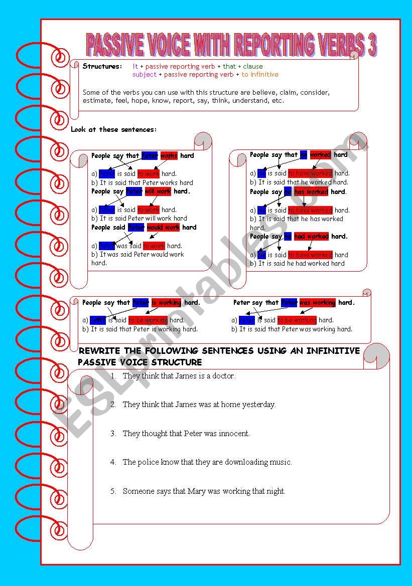 PASSIVE VOICE WITH REPORTING VERBS + KEY INCLUDED