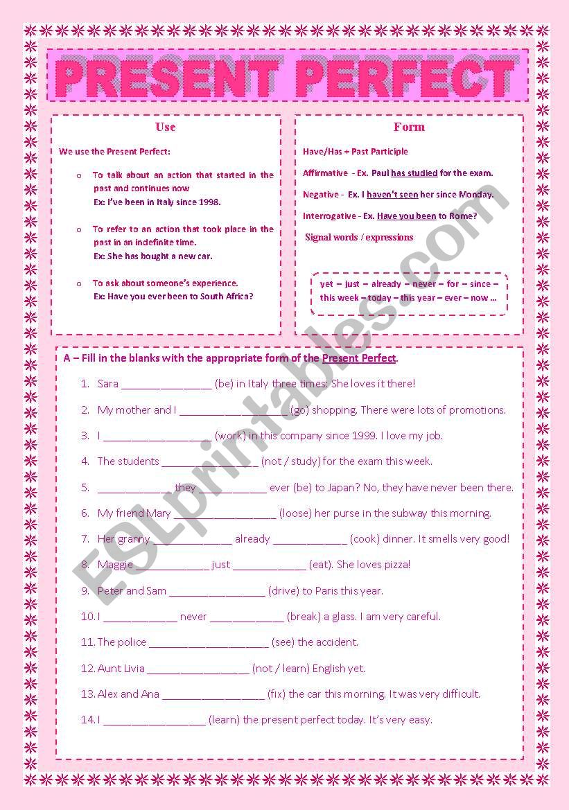 Present Perfect - Use & Form worksheet