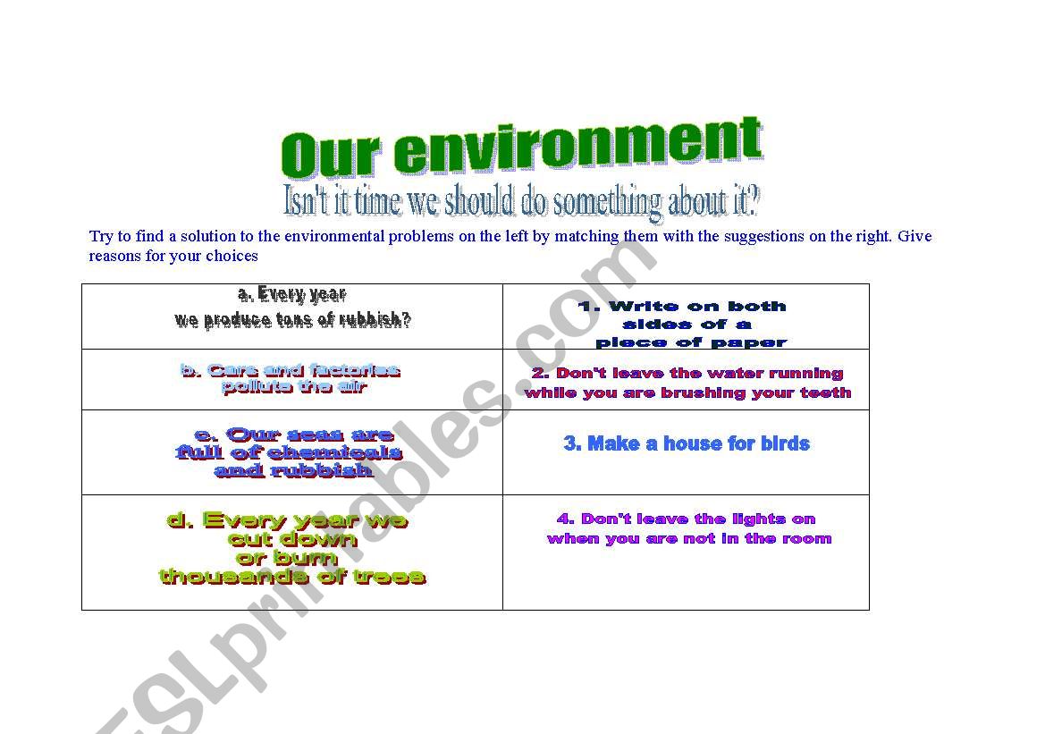 Suggestions for a greener, cleaner  environment