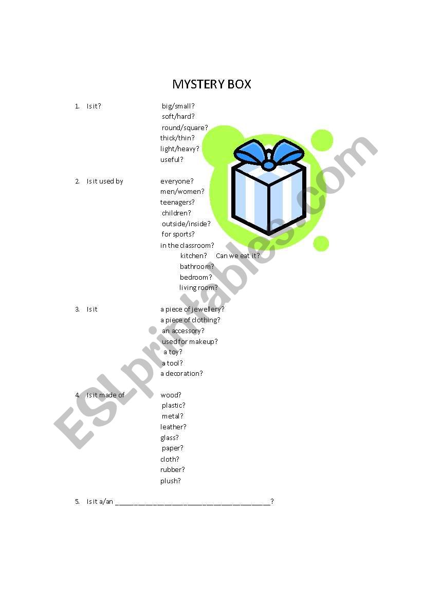 Mystery Box worksheet