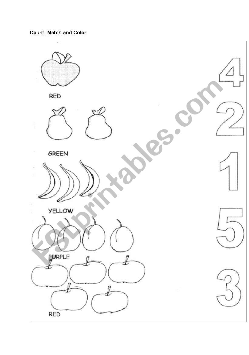 count,match and color (numbers,colors,fruits)