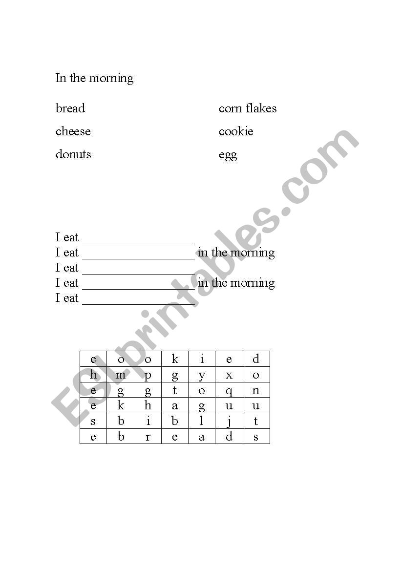 I eat - breakfast worksheet