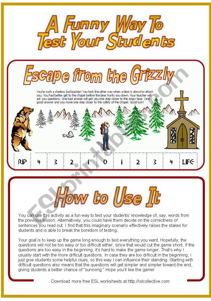 Escape from the Grizzly (Fun Way to Test Students)