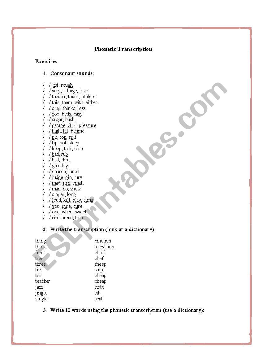 PHONETIC TRANSCRIPTION EXERCISES