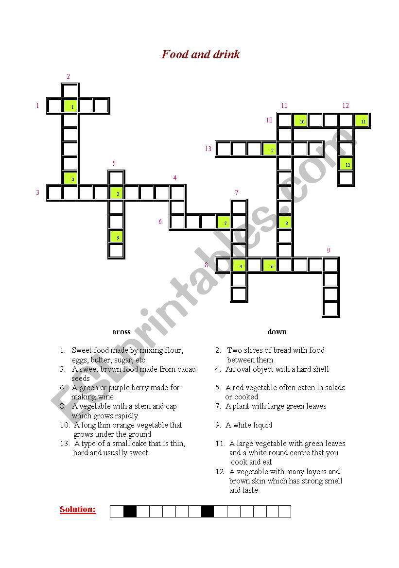 food crossword worksheet