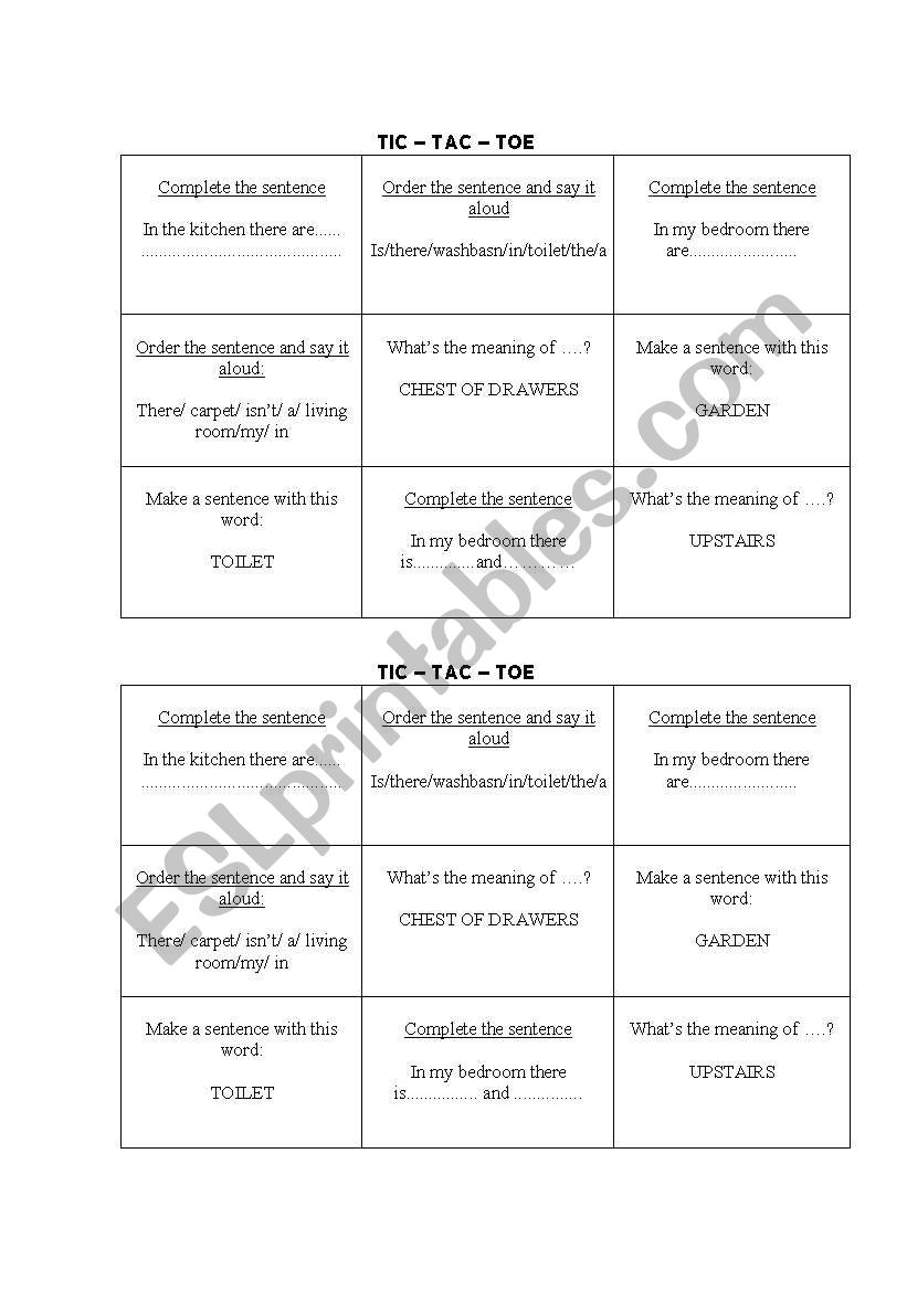 tic tac toe worksheet