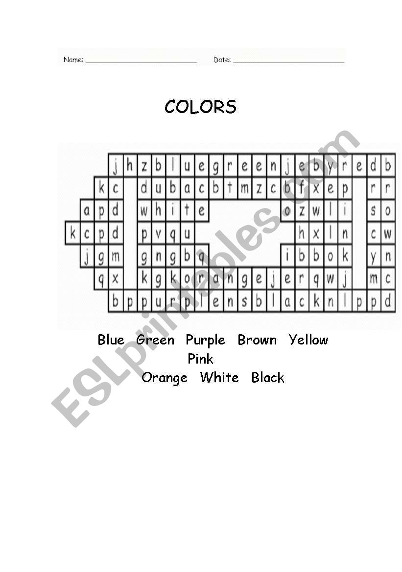 Colors - Wordsearch worksheet